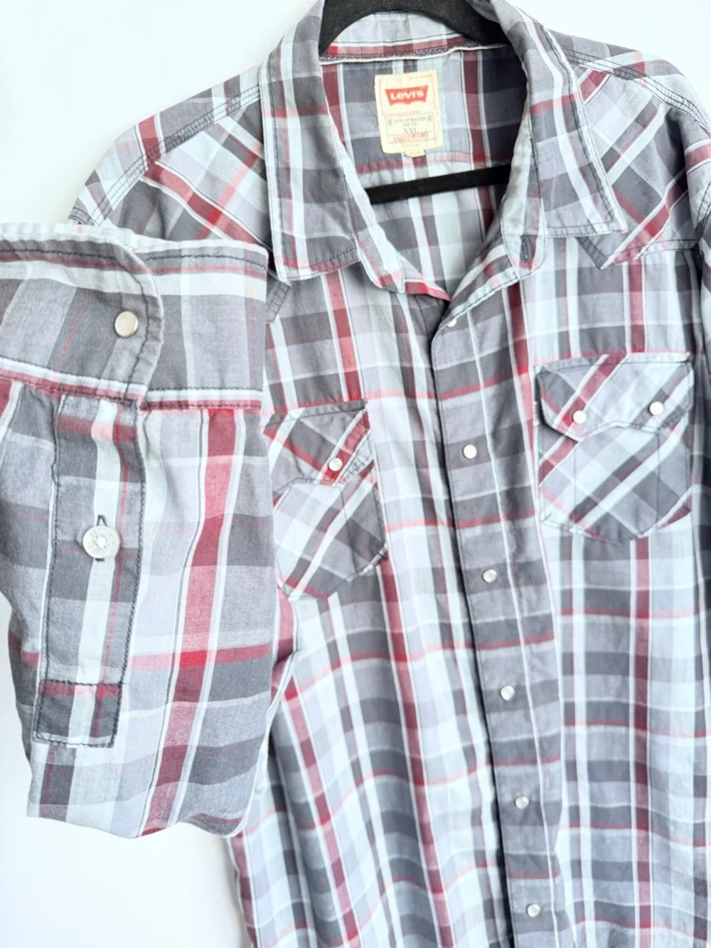 Levi’s Pearl Snap Western Shirt XXL – Gray & Wine Lightweight Long Sleeve